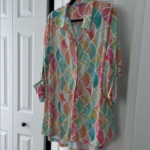 Multicolor Geometric Women's Button Down Shirt